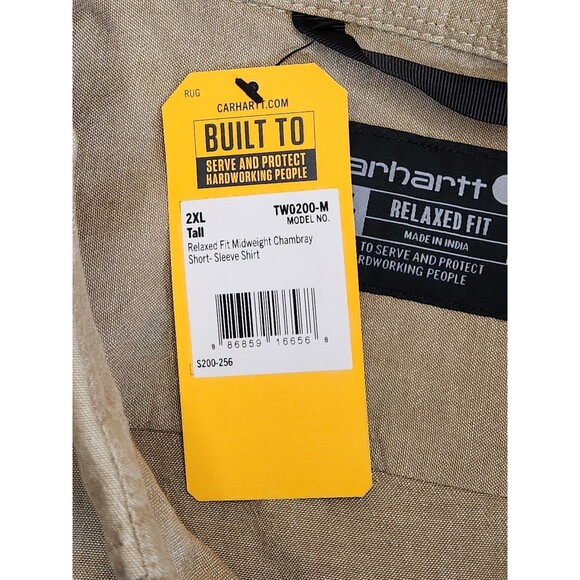NWT Carhartt Rugged Flex Shirt Men's 2XLT Beige S/S Button Down Chambray Relaxed - Picture 6 of 9